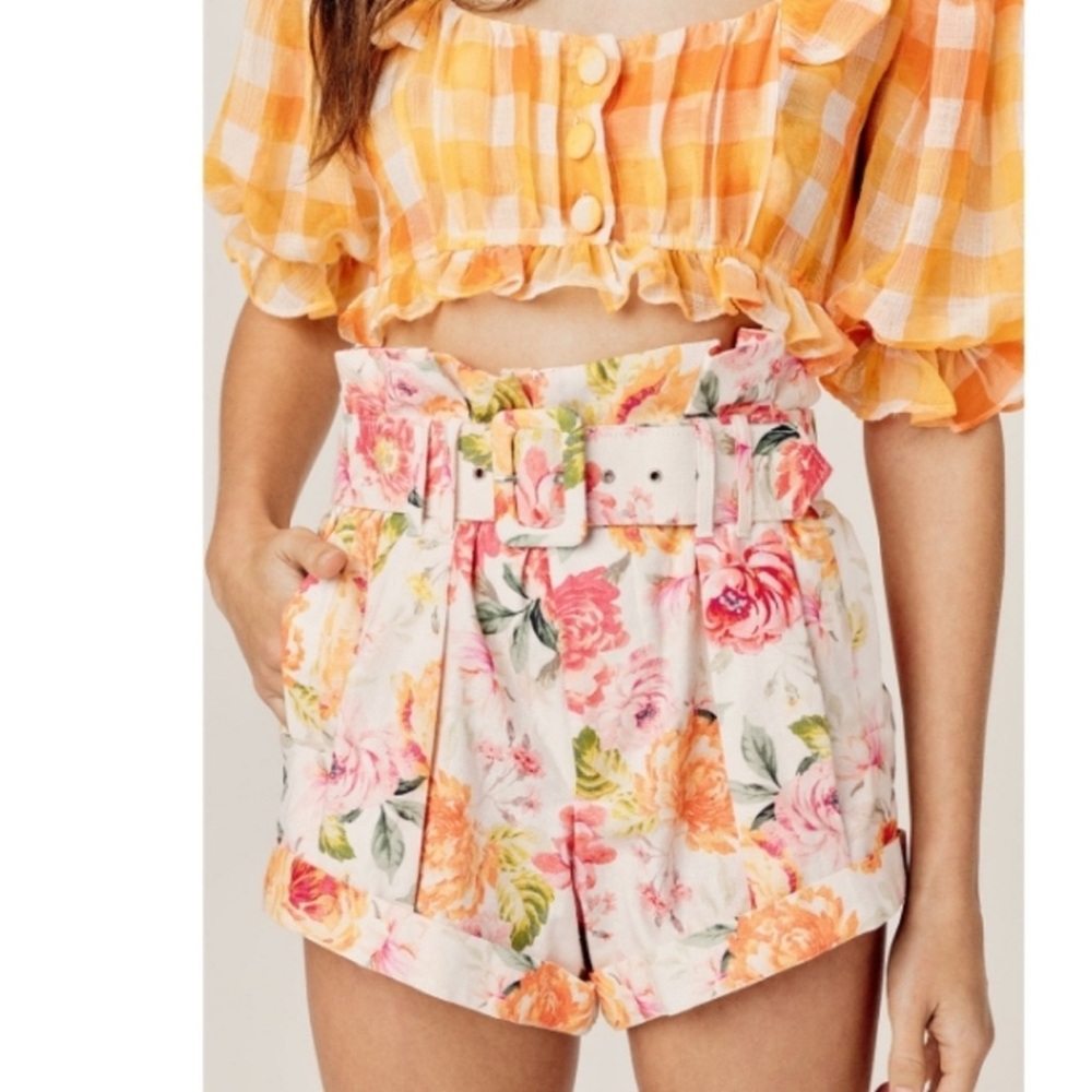 For Love And Lemons Peony Pleated Shorts Medium high waisted floral NWOT